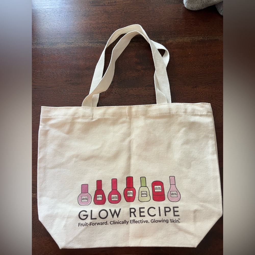 Glow Recipe Cream Tote with Pink, Red & Green Bottle Print